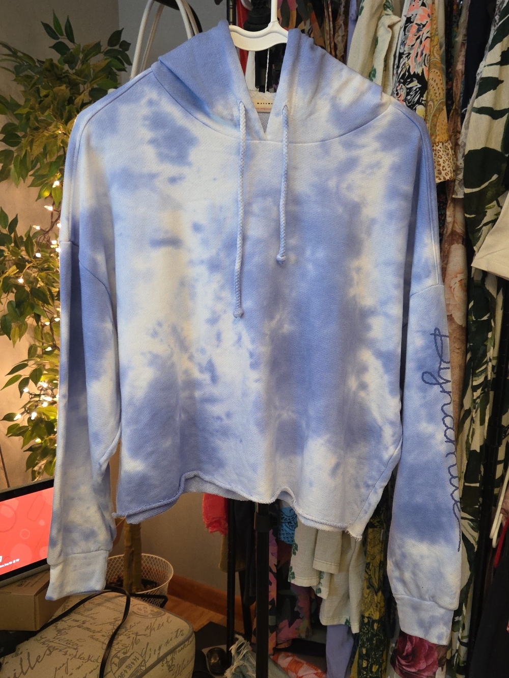 FP Movement by Free People Light Blue & White Tie-Dye Hooded Sweatshirt Size Sm